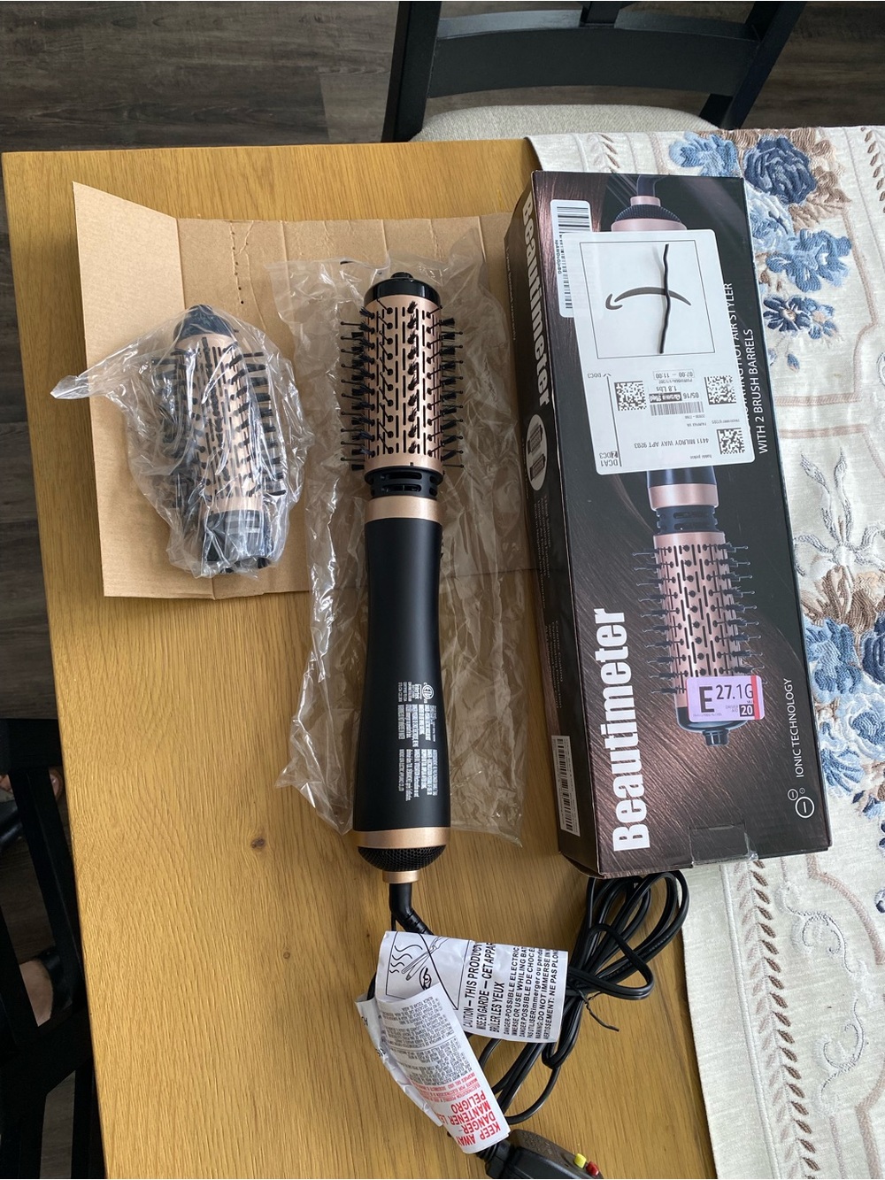 NIB Beautimeter Hot Air Spin Brush Styler Black Gold